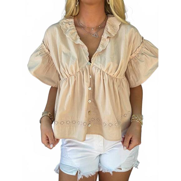 IN FEBRUARY Tops - NEW IN FEBRUARY women's babydoll peplin top in ice peach